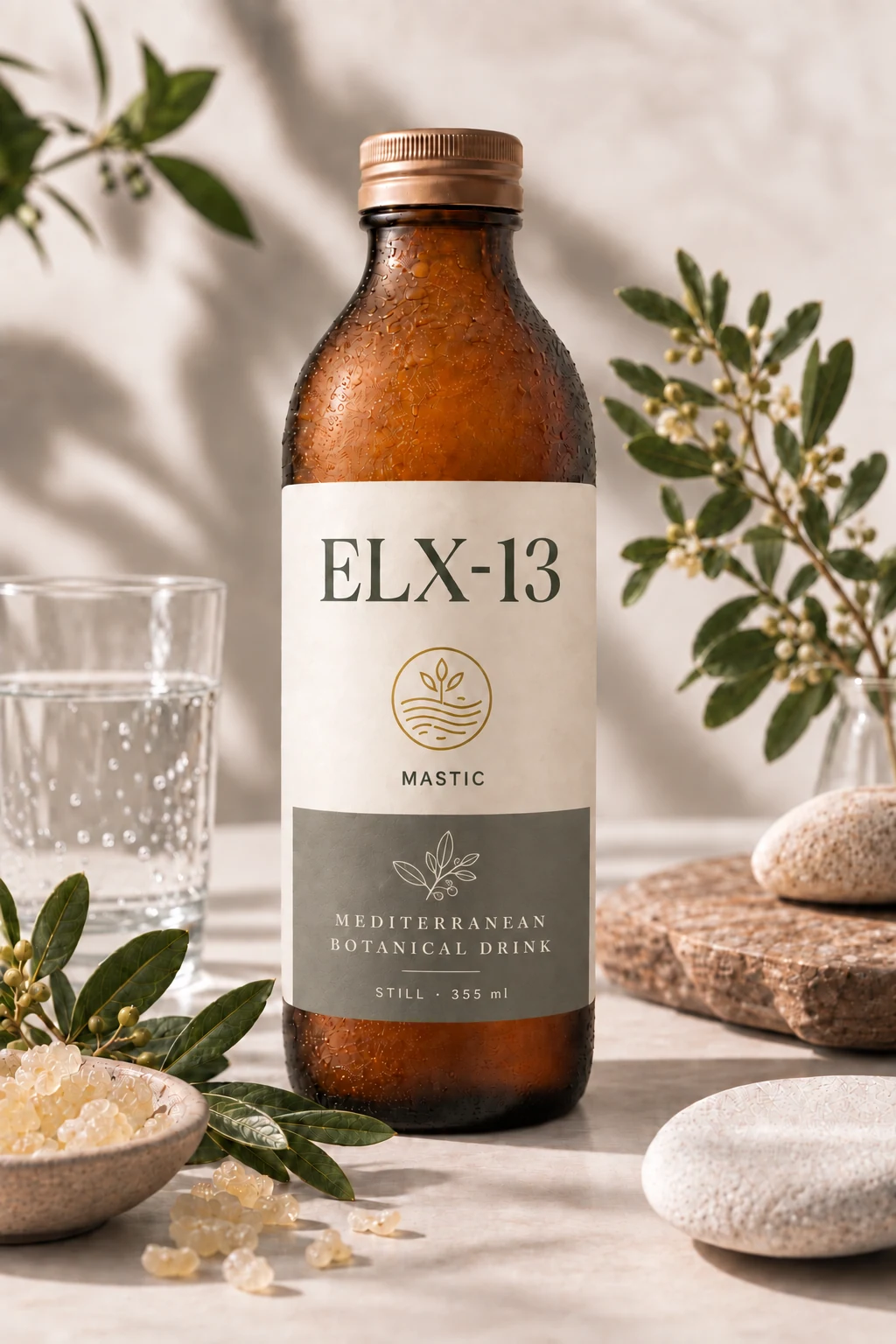 ELX-13 Mastic bottle concept in a Mediterranean-inspired setting